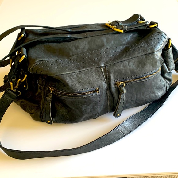 Sorial Handbags - SORIAL large Zip Satchel bag distressed navy blue leather